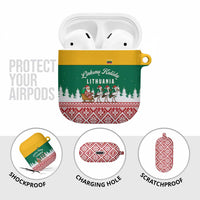 Lithuania Christmas AirPods Case with Santa Sleigh Pulled by Storks and Folk Pattern Design - Wonder Print Shop