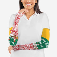 Lithuania Christmas Arm Sleeves with Santa Sleigh Pulled by Storks and Folk Pattern Design - Wonder Print Shop