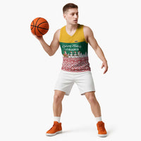 Lithuania Christmas Basketball Jersey with Santa Sleigh Pulled by Storks and Folk Pattern Design - Wonder Print Shop
