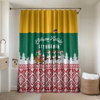 Lithuania Christmas Bathroom Set with Santa Sleigh Pulled by Storks and Folk Pattern Design - Wonder Print Shop