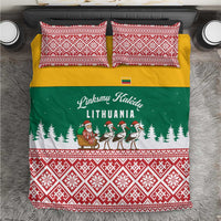 Lithuania Christmas Bedding Set with Santa Sleigh Pulled by Storks and Folk Pattern Design - Wonder Print Shop