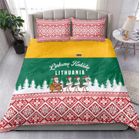 Lithuania Christmas Bedding Set with Santa Sleigh Pulled by Storks and Folk Pattern Design - Wonder Print Shop