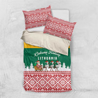 Lithuania Christmas Bedding Set with Santa Sleigh Pulled by Storks and Folk Pattern Design - Wonder Print Shop