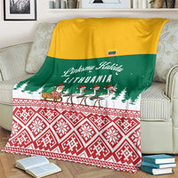 Lithuania Christmas Blanket with Santa Sleigh Pulled by Storks and Folk Pattern Design - Wonder Print Shop