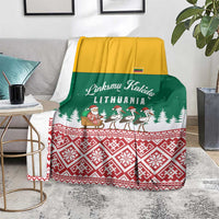Lithuania Christmas Blanket with Santa Sleigh Pulled by Storks and Folk Pattern Design - Wonder Print Shop