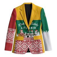Lithuania Christmas Blazer with Santa Sleigh Pulled by Storks and Folk Pattern Design - Wonder Print Shop