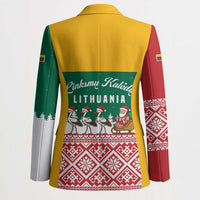 Lithuania Christmas Blazer with Santa Sleigh Pulled by Storks and Folk Pattern Design - Wonder Print Shop