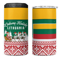 Lithuania Christmas 4 in 1 Can Cooler Tumbler with Santa Sleigh Pulled by Storks and Folk Pattern Design - Wonder Print Shop