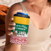 Lithuania Christmas 4 in 1 Can Cooler Tumbler with Santa Sleigh Pulled by Storks and Folk Pattern Design - Wonder Print Shop