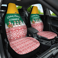 Lithuania Christmas Car Seat Cover with Santa Sleigh Pulled by Storks and Folk Pattern Design - Wonder Print Shop