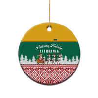 Lithuania Christmas Ceramic Ornament with Santa Sleigh Pulled by Storks and Folk Pattern Design - Wonder Print Shop