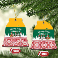 Lithuania Christmas Ceramic Ornament with Santa Sleigh Pulled by Storks and Folk Pattern Design - Wonder Print Shop