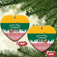 Lithuania Christmas Ceramic Ornament with Santa Sleigh Pulled by Storks and Folk Pattern Design - Wonder Print Shop