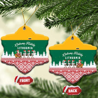 Lithuania Christmas Ceramic Ornament with Santa Sleigh Pulled by Storks and Folk Pattern Design - Wonder Print Shop