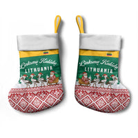 Lithuania Christmas Stocking with Santa Sleigh Pulled by Storks and Folk Pattern Design - Wonder Print Shop