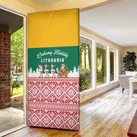 Lithuania Christmas Door Cover with Santa Sleigh Pulled by Storks and Folk Pattern Design - Wonder Print Shop