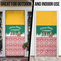 Lithuania Christmas Door Cover with Santa Sleigh Pulled by Storks and Folk Pattern Design - Wonder Print Shop