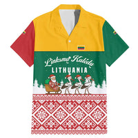 Lithuania Christmas Family Matching Mermaid Dress and Hawaiian Shirt with Santa Sleigh Pulled by Storks and Folk Pattern Design - Wonder Print Shop