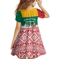 Lithuania Christmas Family Matching Puletasi and Hawaiian Shirt with Santa Sleigh Pulled by Storks and Folk Pattern Design - Wonder Print Shop