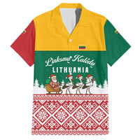 Lithuania Christmas Family Matching Puletasi and Hawaiian Shirt with Santa Sleigh Pulled by Storks and Folk Pattern Design - Wonder Print Shop