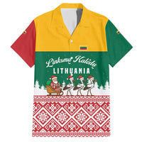 Lithuania Christmas Family Matching Short Sleeve Bodycon Dress and Hawaiian Shirt with Santa Sleigh Pulled by Storks and Folk Pattern Design - Wonder Print Shop