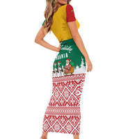 Lithuania Christmas Family Matching Short Sleeve Bodycon Dress and Hawaiian Shirt with Santa Sleigh Pulled by Storks and Folk Pattern Design - Wonder Print Shop