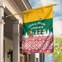 Lithuania Christmas Garden Flag with Santa Sleigh Pulled by Storks and Folk Pattern Design - Wonder Print Shop