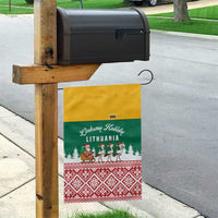 Lithuania Christmas Garden Flag with Santa Sleigh Pulled by Storks and Folk Pattern Design - Wonder Print Shop