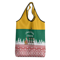 Lithuania Christmas Grocery Bag with Santa Sleigh Pulled by Storks and Folk Pattern Design - Wonder Print Shop