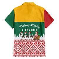 Lithuania Christmas Hawaiian Shirt with Santa Sleigh Pulled by Storks and Folk Pattern Design - Wonder Print Shop