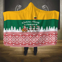 Lithuania Christmas Hooded Blanket with Santa Sleigh Pulled by Storks and Folk Pattern Design - Wonder Print Shop