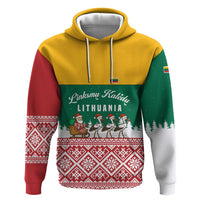 Lithuania Christmas Hoodie with Santa Sleigh Pulled by Storks and Folk Pattern Design - Wonder Print Shop