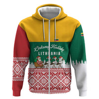 Lithuania Christmas Hoodie with Santa Sleigh Pulled by Storks and Folk Pattern Design - Wonder Print Shop