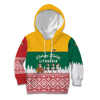Lithuania Christmas Kid Hoodie with Santa Sleigh Pulled by Storks and Folk Pattern Design - Wonder Print Shop