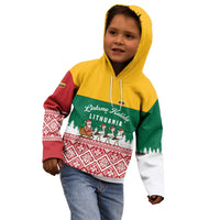 Lithuania Christmas Kid Hoodie with Santa Sleigh Pulled by Storks and Folk Pattern Design - Wonder Print Shop