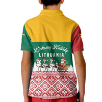 Lithuania Christmas Kid Polo Shirt with Santa Sleigh Pulled by Storks and Folk Pattern Design - Wonder Print Shop