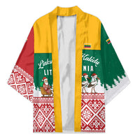 Lithuania Christmas Kimono with Santa Sleigh Pulled by Storks and Folk Pattern Design - Wonder Print Shop