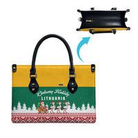 Lithuania Christmas Leather Bag with Santa Sleigh Pulled by Storks and Folk Pattern Design - Wonder Print Shop