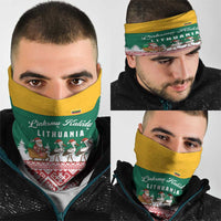 Lithuania Christmas Neck Gaiter with Santa Sleigh Pulled by Storks and Folk Pattern Design - Wonder Print Shop