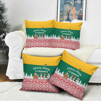 Lithuania Christmas Pillow Cover with Santa Sleigh Pulled by Storks and Folk Pattern Design - Wonder Print Shop