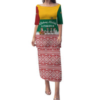 Lithuania Christmas Puletasi with Santa Sleigh Pulled by Storks and Folk Pattern Design - Wonder Print Shop