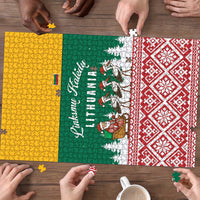 Lithuania Christmas Puzzle with Santa Sleigh Pulled by Storks and Folk Pattern Design - Wonder Print Shop