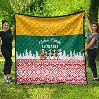 Lithuania Christmas Quilt with Santa Sleigh Pulled by Storks and Folk Pattern Design - Wonder Print Shop