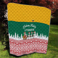Lithuania Christmas Quilt with Santa Sleigh Pulled by Storks and Folk Pattern Design - Wonder Print Shop