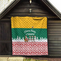 Lithuania Christmas Quilt with Santa Sleigh Pulled by Storks and Folk Pattern Design - Wonder Print Shop