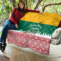 Lithuania Christmas Quilt with Santa Sleigh Pulled by Storks and Folk Pattern Design - Wonder Print Shop