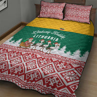 Lithuania Christmas Quilt Bed Set with Santa Sleigh Pulled by Storks and Folk Pattern Design - Wonder Print Shop