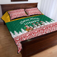 Lithuania Christmas Quilt Bed Set with Santa Sleigh Pulled by Storks and Folk Pattern Design - Wonder Print Shop