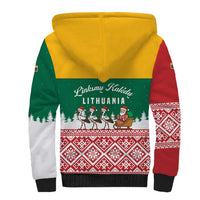 Lithuania Christmas Sherpa Hoodie with Santa Sleigh Pulled by Storks and Folk Pattern Design - Wonder Print Shop