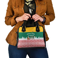 Lithuania Christmas Shoulder Handbag with Santa Sleigh Pulled by Storks and Folk Pattern Design - Wonder Print Shop